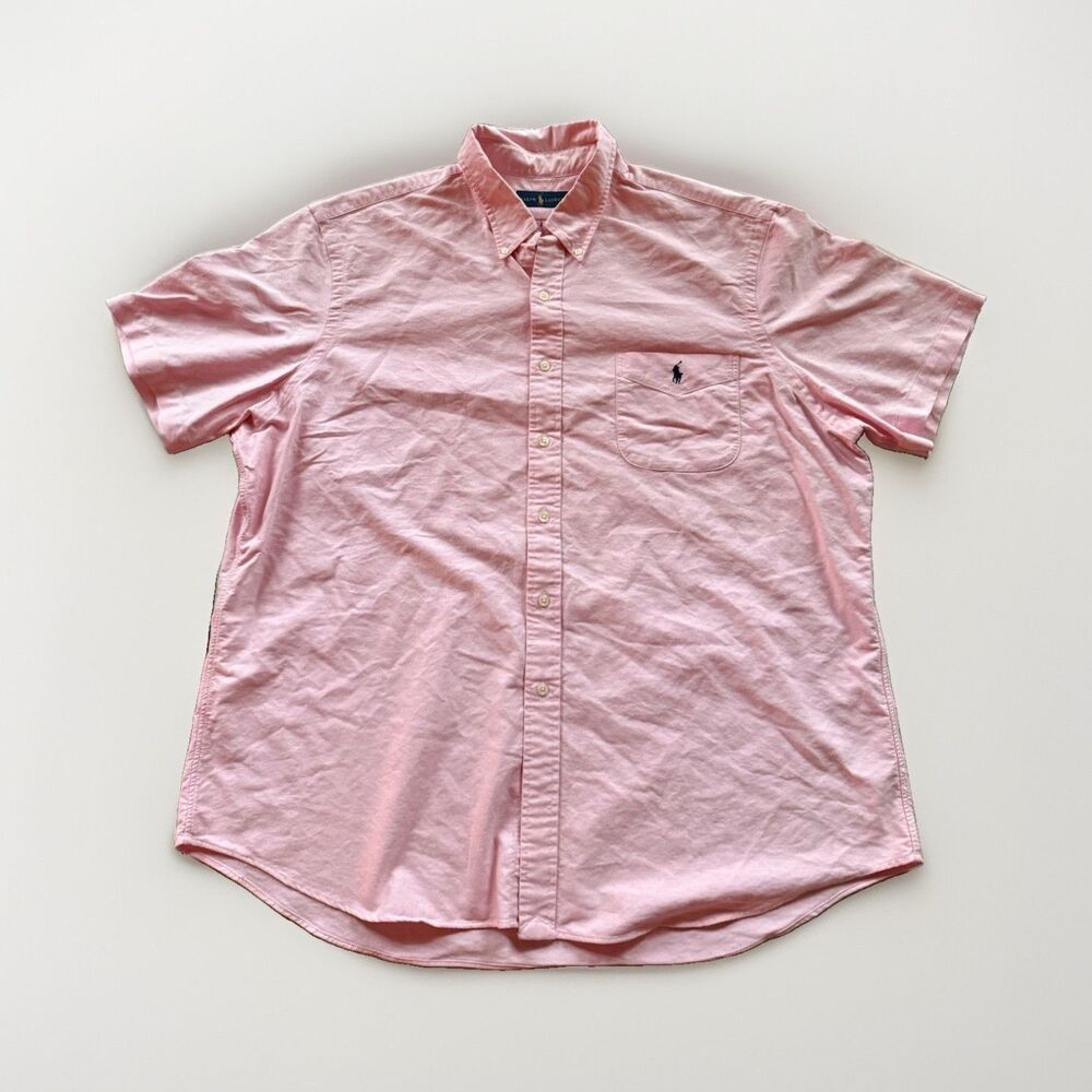 Ralph Lauren Classic Fit Men's XXL Pink Solid Cotton Button-Down Shirt Pockets